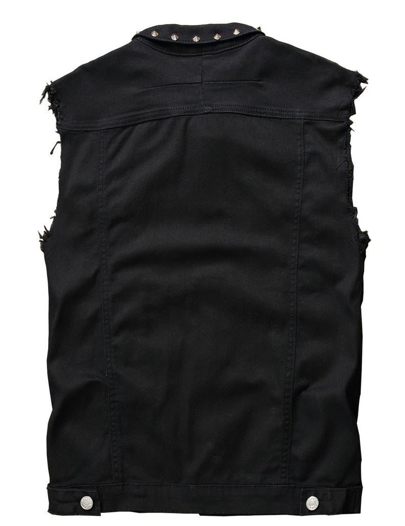 DSDZ Men's Punk Denim Vest Sleeveless Jean Jackets With Rivets (US L, Black) - Image 2